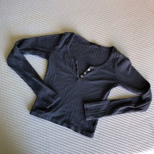 Brandy Melville pointelle knit dusty blue Henley